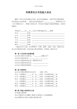 有限责任公司发起人协议书