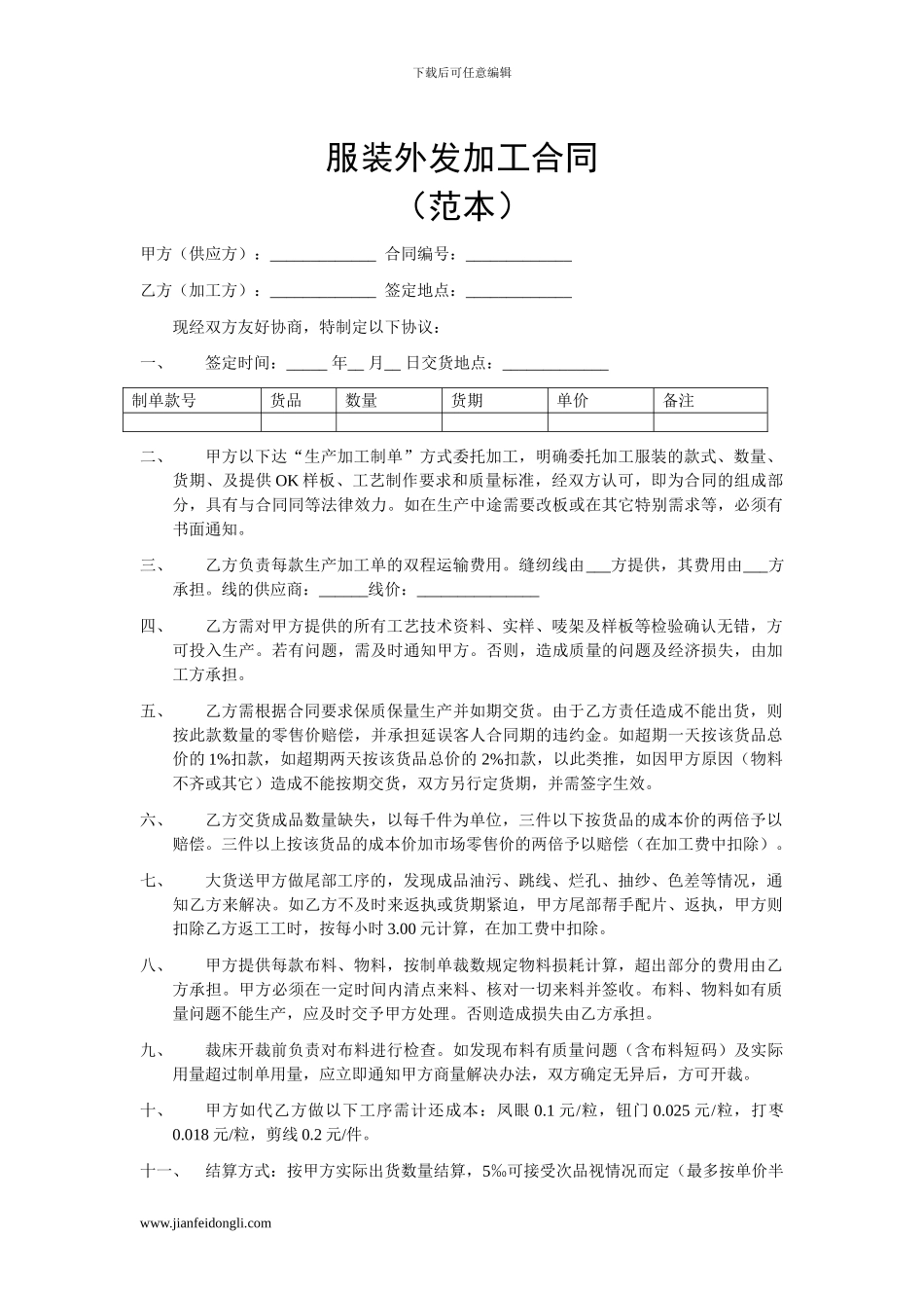 服装外发加工合同范本_第1页