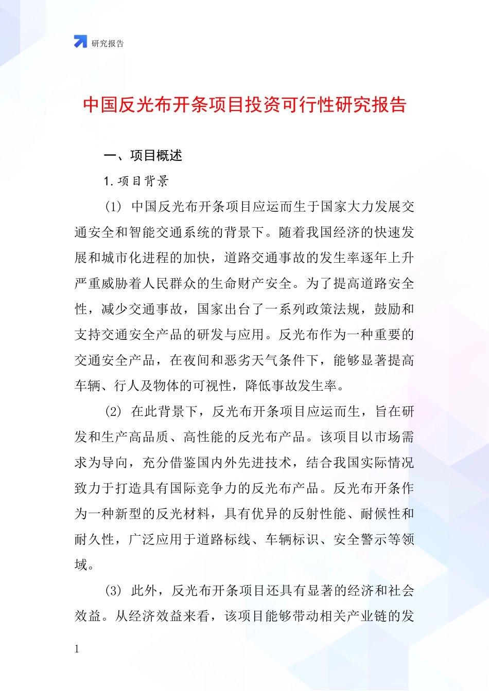 中国反光布开条项目投资可行性研究报告_第1页