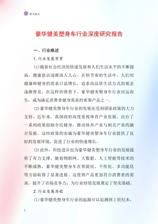 豪华健美塑身车行业深度研究报告