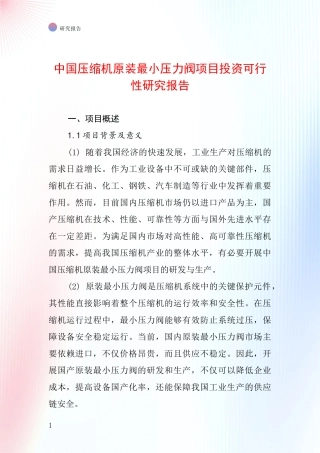 中国压缩机原装最小压力阀项目投资可行性研究报告