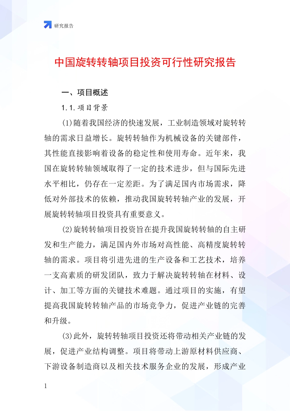 中国旋转转轴项目投资可行性研究报告_第1页
