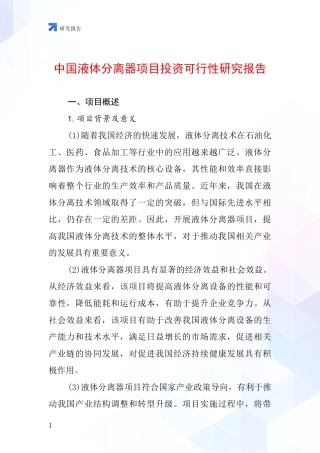 中国液体分离器项目投资可行性研究报告