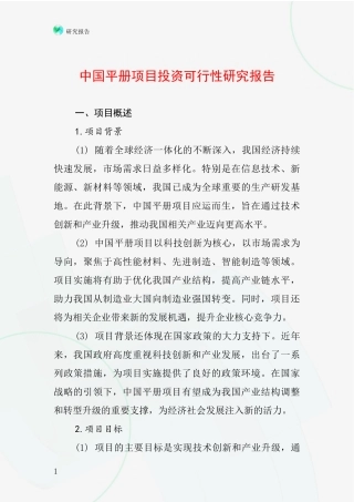 中国平册项目投资可行性研究报告