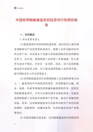 中国民用船舶建造项目投资可行性研究报告
