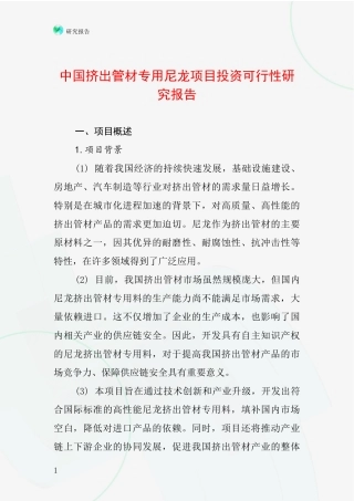 中国挤出管材专用尼龙项目投资可行性研究报告