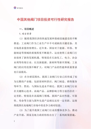 中国其他阀门项目投资可行性研究报告