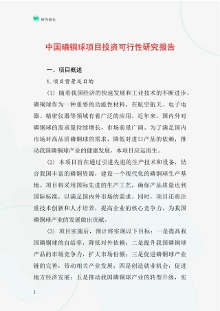 中国磷铜球项目投资可行性研究报告
