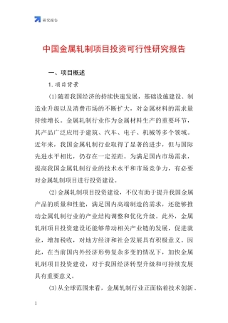 中国金属轧制项目投资可行性研究报告