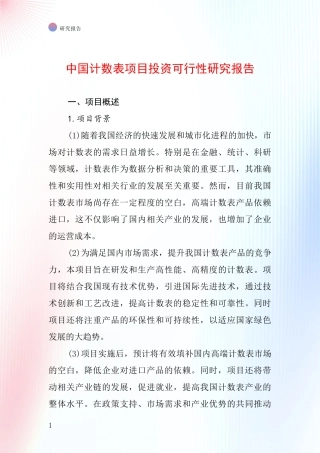 中国计数表项目投资可行性研究报告