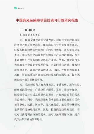 中国亮光经编布项目投资可行性研究报告