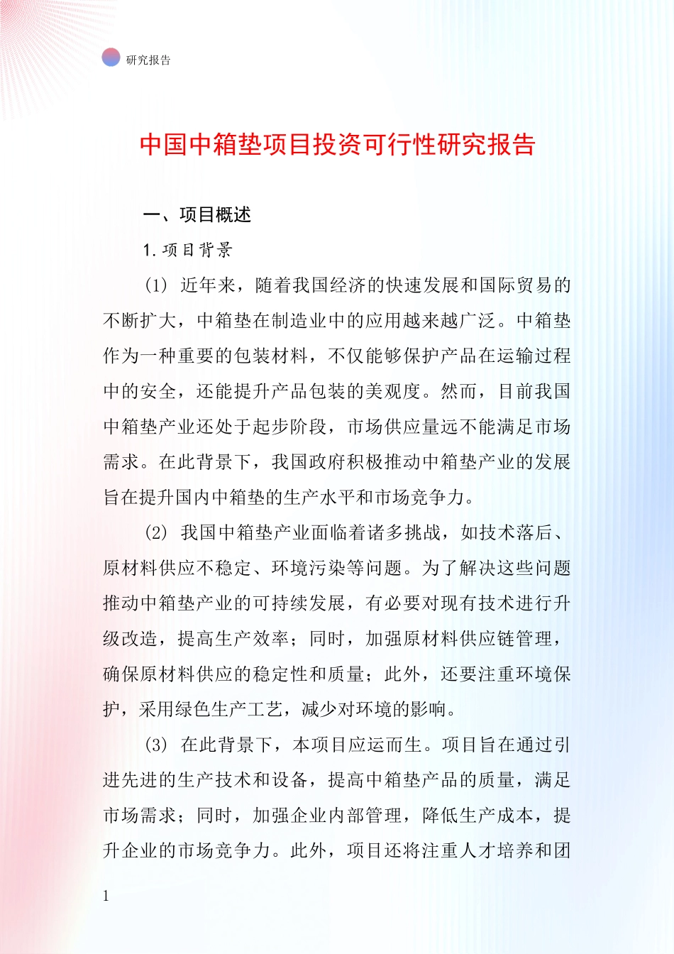 中国中箱垫项目投资可行性研究报告_第1页