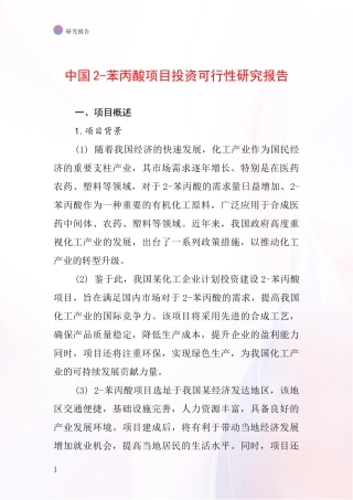 中国2-苯丙酸项目投资可行性研究报告