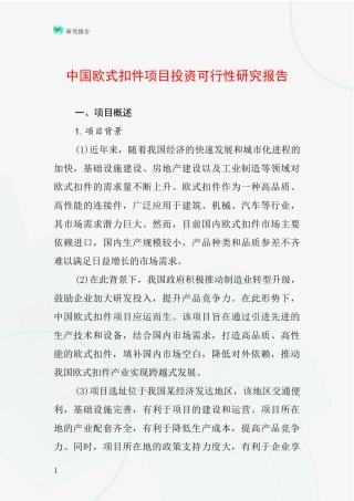 中国欧式扣件项目投资可行性研究报告