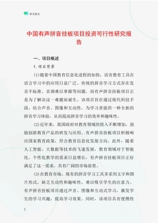 中国有声拼音挂板项目投资可行性研究报告