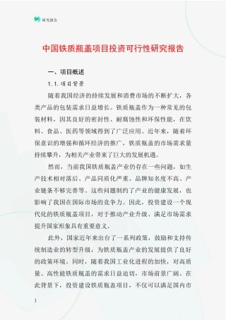 中国铁质瓶盖项目投资可行性研究报告