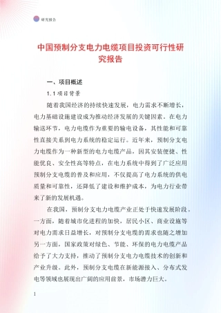 中国预制分支电力电缆项目投资可行性研究报告