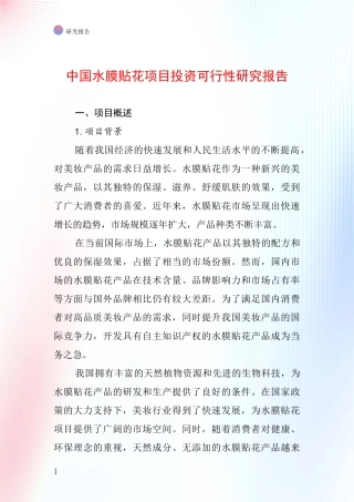 中国水膜贴花项目投资可行性研究报告