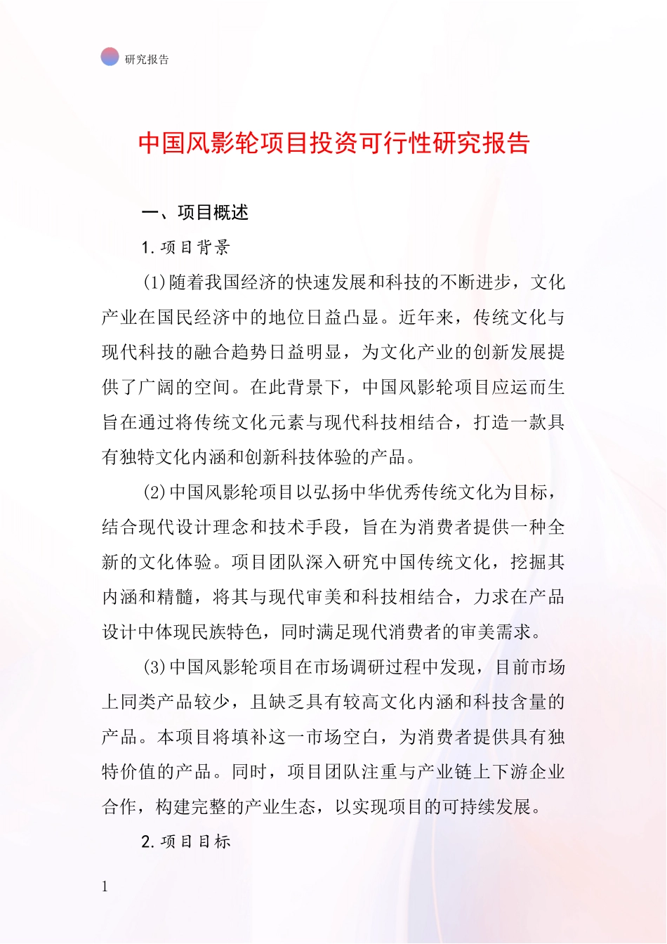 中国风影轮项目投资可行性研究报告_第1页