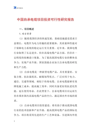 中国自承电缆项目投资可行性研究报告