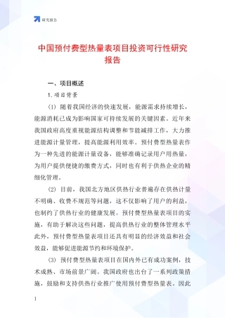 中国预付费型热量表项目投资可行性研究报告