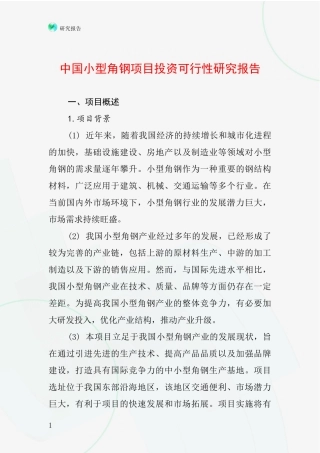 中国小型角钢项目投资可行性研究报告