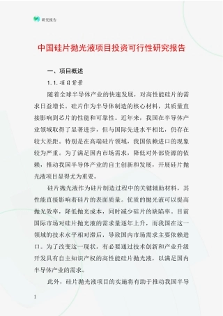 中国硅片抛光液项目投资可行性研究报告