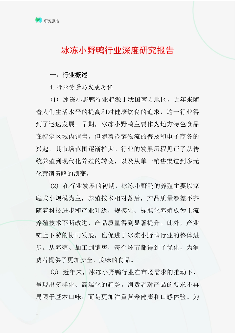 冰冻小野鸭行业深度研究报告_第1页