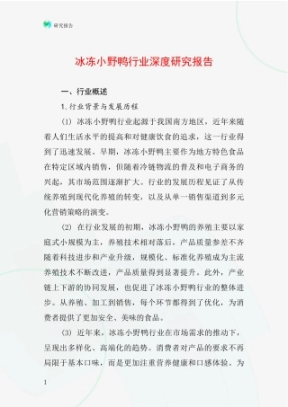 冰冻小野鸭行业深度研究报告