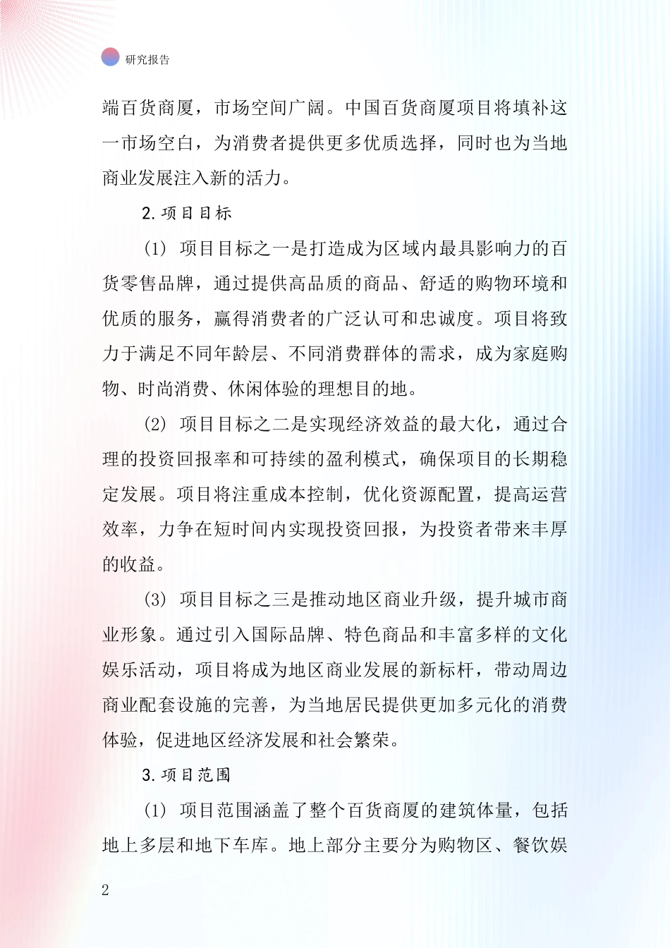 中国百货商厦项目投资可行性研究报告_第2页
