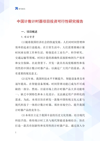 中国计数计时器项目投资可行性研究报告