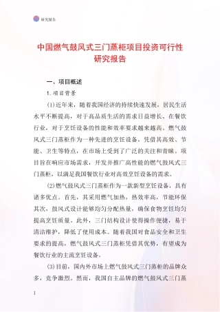 中国燃气鼓风式三门蒸柜项目投资可行性研究报告