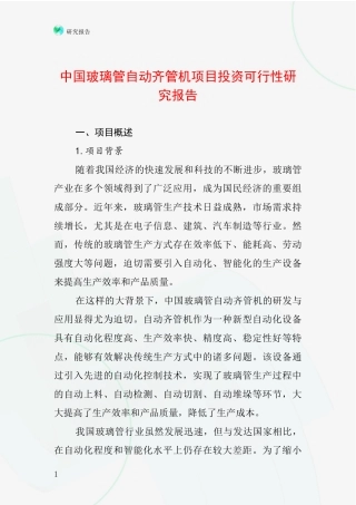 中国玻璃管自动齐管机项目投资可行性研究报告