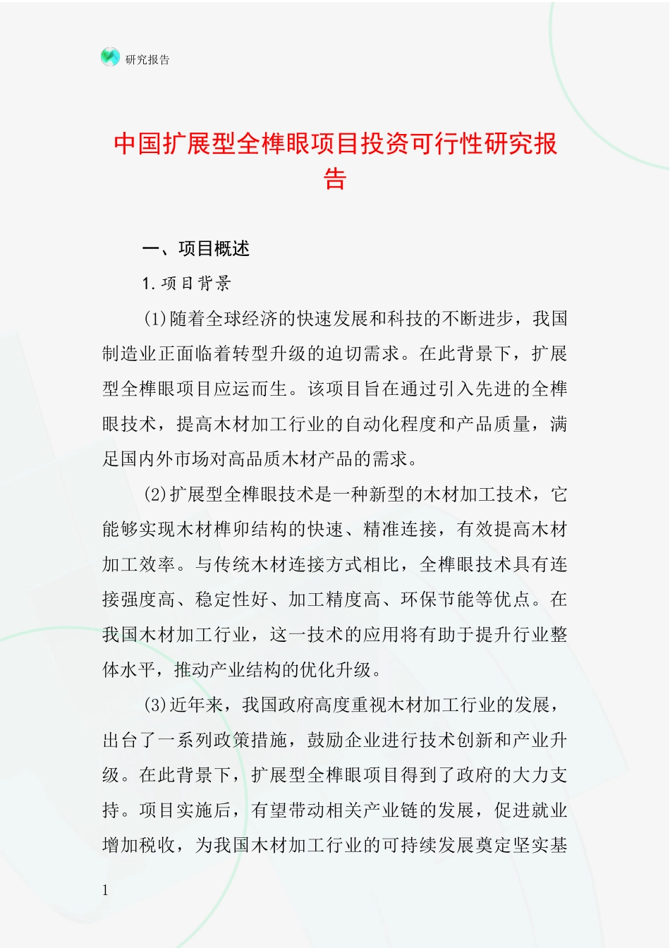 中国扩展型全榫眼项目投资可行性研究报告_第1页