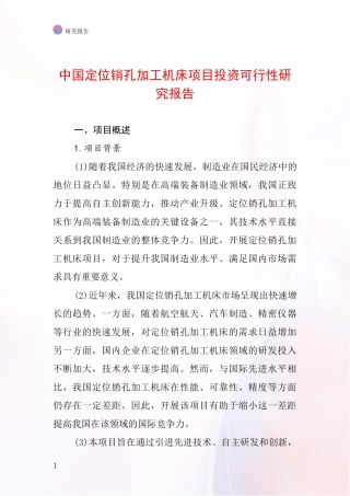 中国定位销孔加工机床项目投资可行性研究报告