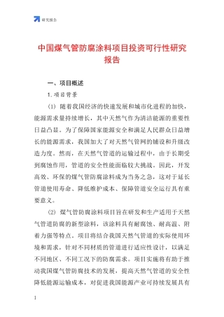 中国煤气管防腐涂料项目投资可行性研究报告