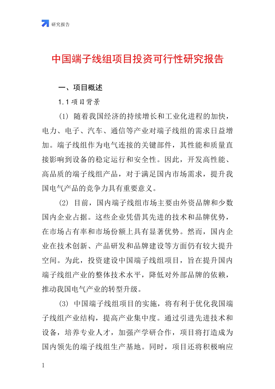 中国端子线组项目投资可行性研究报告_第1页