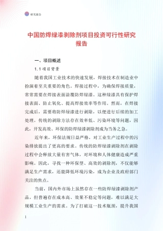中国防焊绿漆剥除剂项目投资可行性研究报告