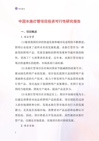 中国水族灯管项目投资可行性研究报告