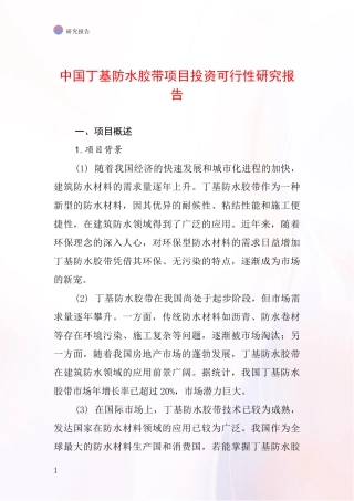 中国丁基防水胶带项目投资可行性研究报告
