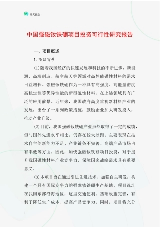 中国强磁钕铁硼项目投资可行性研究报告