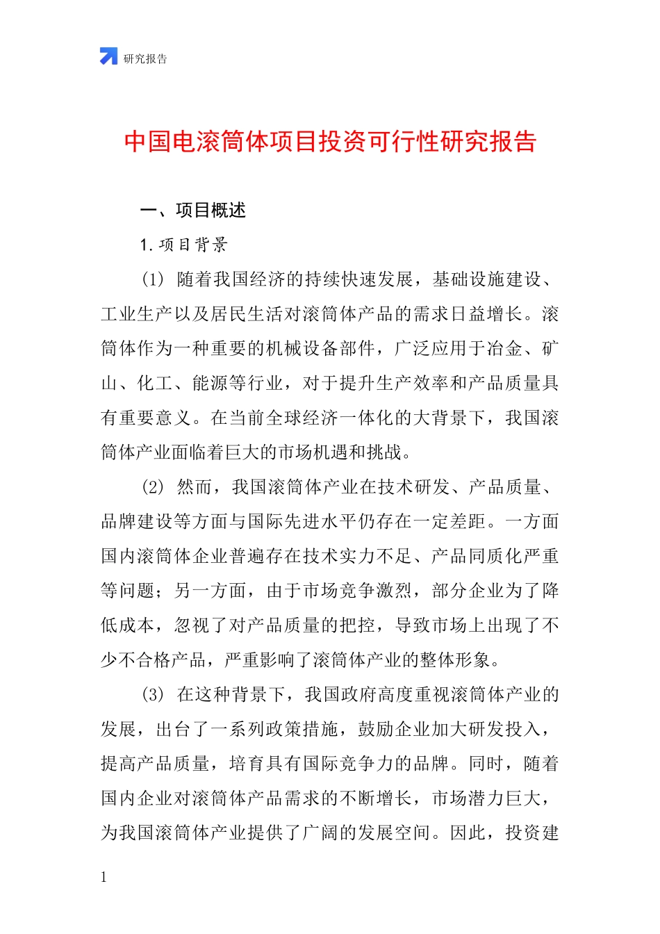 中国电滚筒体项目投资可行性研究报告_第1页