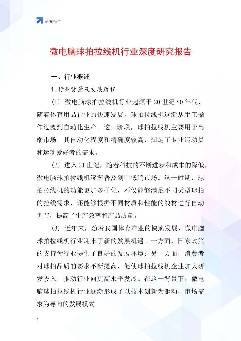 微电脑球拍拉线机行业深度研究报告_第1页