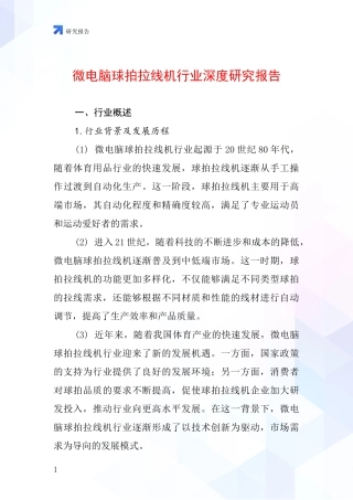 微电脑球拍拉线机行业深度研究报告