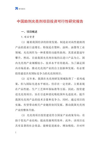 中国助剂光亮剂项目投资可行性研究报告