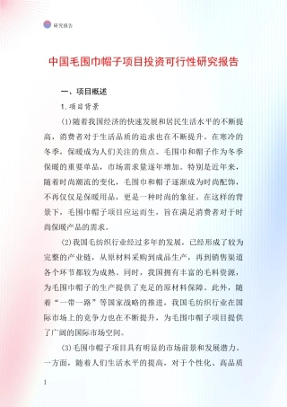 中国毛围巾帽子项目投资可行性研究报告