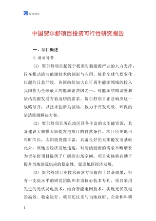 中国贺尔舒项目投资可行性研究报告