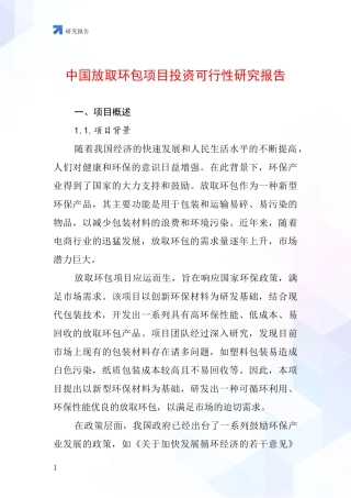 中国放取环包项目投资可行性研究报告