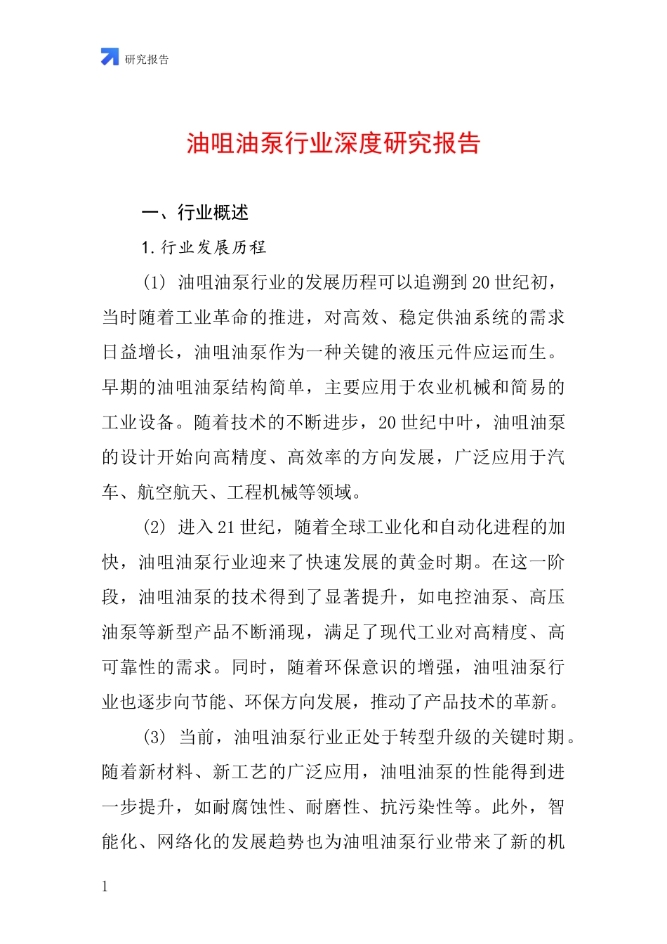 油咀油泵行业深度研究报告_第1页