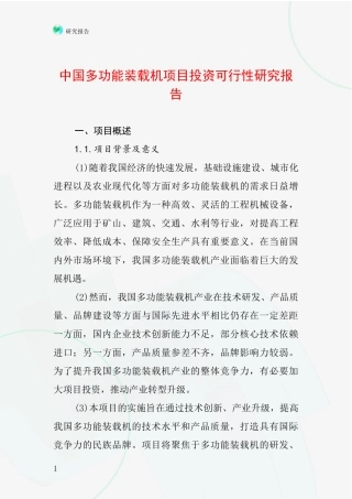 中国多功能装载机项目投资可行性研究报告